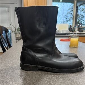 Men's Black Leather Pull-On motorcycle boots